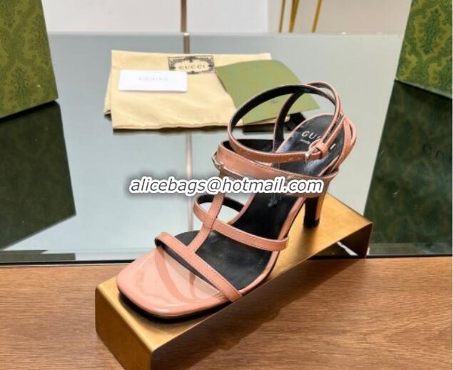 Top Design Gucci Leather Heel Sandals 9.5cm with Long Horsebit Pink 814091