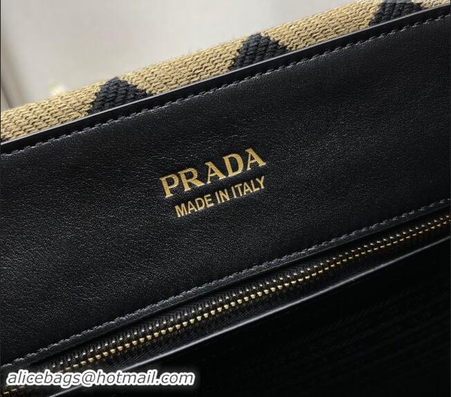 ​Buy Inexpensive Prada Mens Symbole bag in embroidered fabric 2VG107 Black/Beige