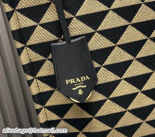 ​Buy Inexpensive Prada Mens Symbole bag in embroidered fabric 2VG107 Black/Beige