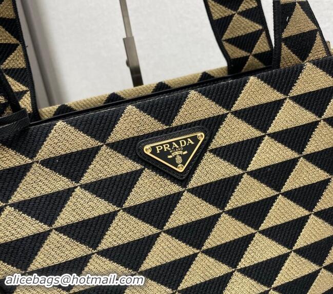 ​Buy Inexpensive Prada Mens Symbole bag in embroidered fabric 2VG107 Black/Beige