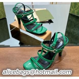 Duplicate Gucci Leather Heel Sandals 9.5cm with Long Horsebit Green 814092