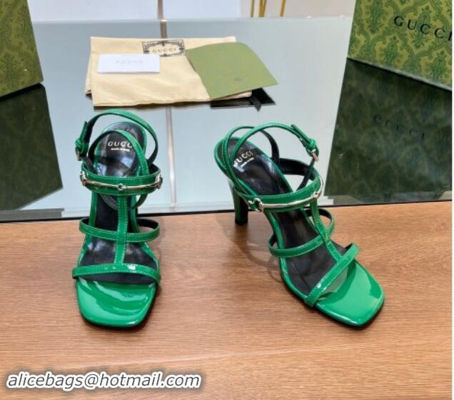 Duplicate Gucci Leather Heel Sandals 9.5cm with Long Horsebit Green 814092