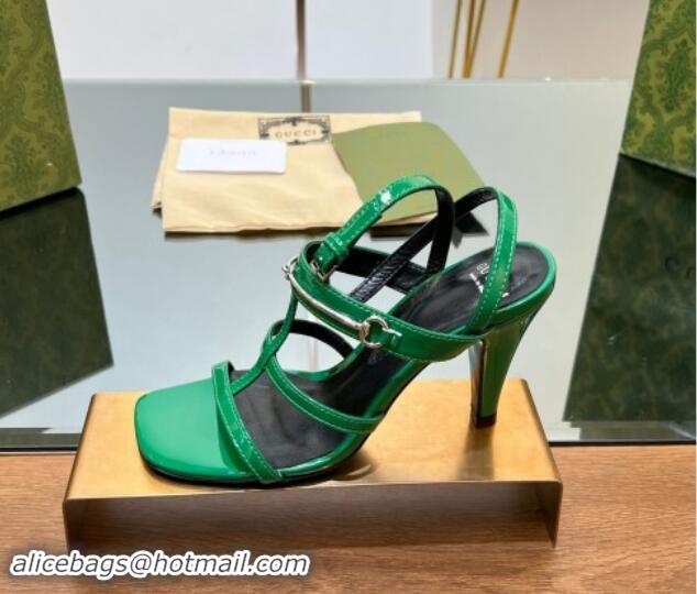 Duplicate Gucci Leather Heel Sandals 9.5cm with Long Horsebit Green 814092