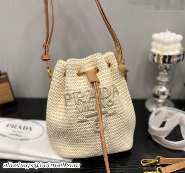 Reasonable Price Prada Straw Bucket Bag 0305 Light Beige 2024