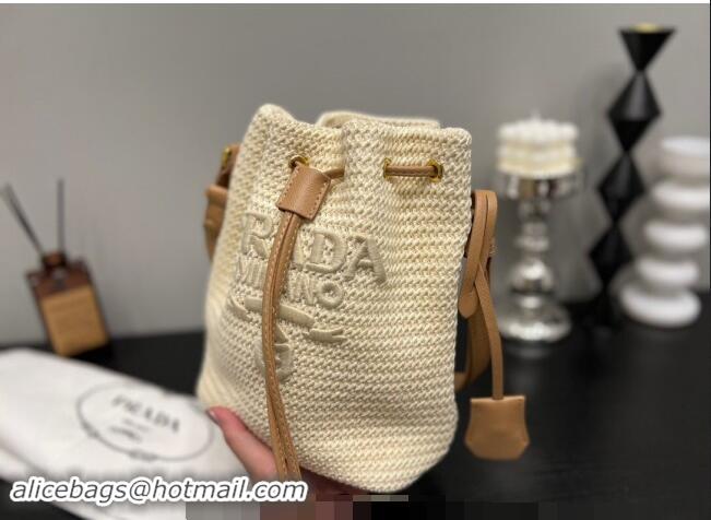 Reasonable Price Prada Straw Bucket Bag 0305 Light Beige 2024