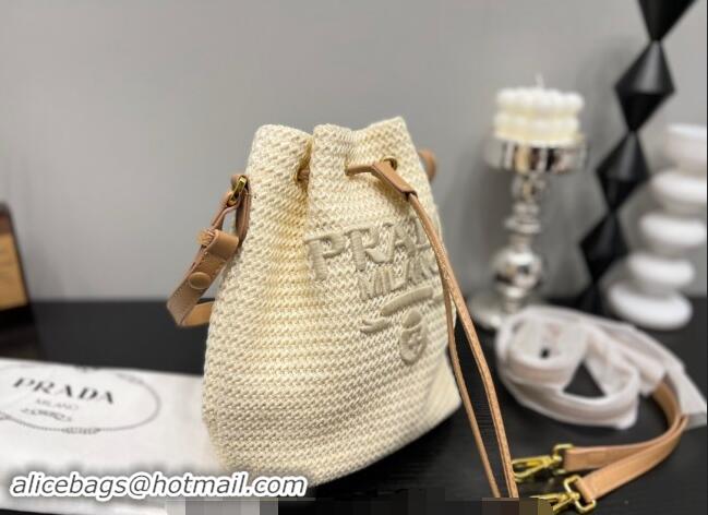 Reasonable Price Prada Straw Bucket Bag 0305 Light Beige 2024