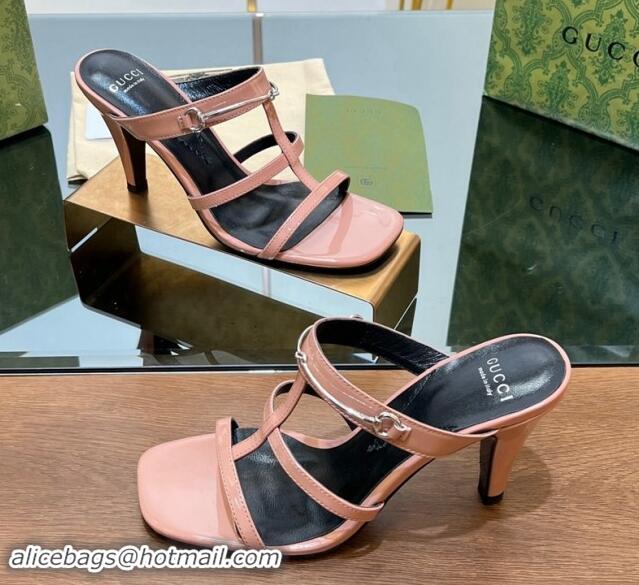 Good Looking Gucci Leather Heel Slides Sandal 9.5cm with Long Horsebit Pink 814095