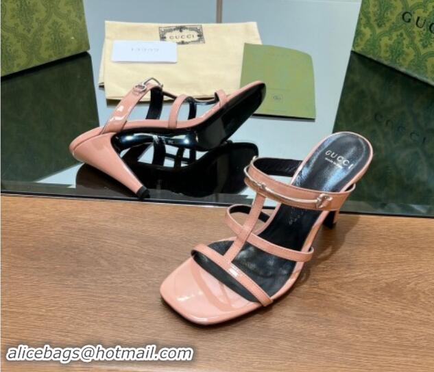 Good Looking Gucci Leather Heel Slides Sandal 9.5cm with Long Horsebit Pink 814095