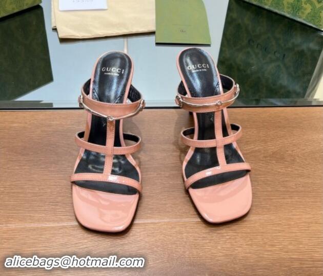 Good Looking Gucci Leather Heel Slides Sandal 9.5cm with Long Horsebit Pink 814095