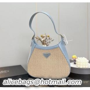 Popular Style Prada Straw Hobo shoulder bag 1BC179 2024 Beige/Blue 2024