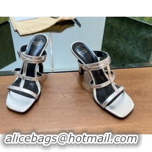 Luxurious Gucci Leather Heel Slides Sandal 9.5cm with Long Horsebit Silver 814097