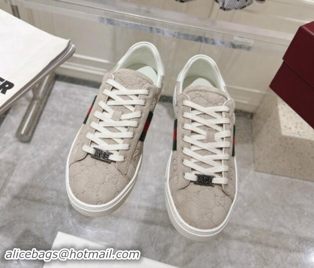 Grade Quality Gucci Ace Sneakers with Web in GG Suede Grey 814098