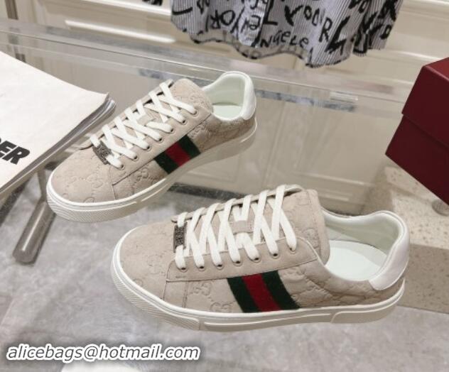 Grade Quality Gucci Ace Sneakers with Web in GG Suede Grey 814098