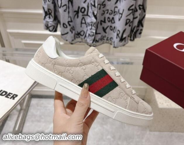 Grade Quality Gucci Ace Sneakers with Web in GG Suede Grey 814098