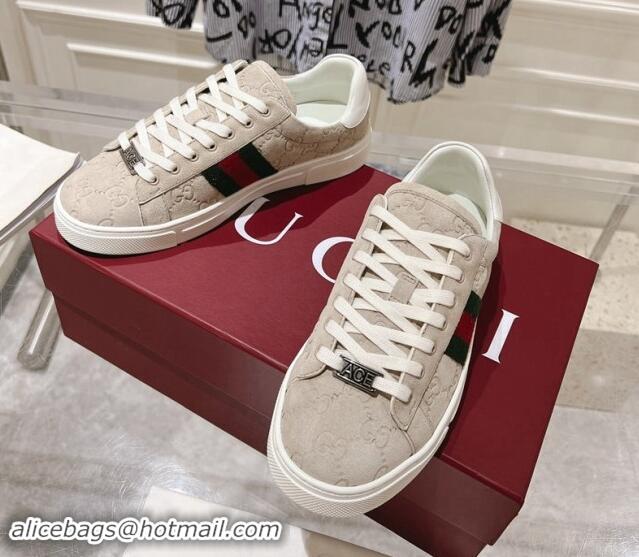 Grade Quality Gucci Ace Sneakers with Web in GG Suede Grey 814098