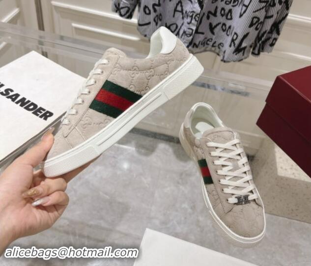 Grade Quality Gucci Ace Sneakers with Web in GG Suede Grey 814098