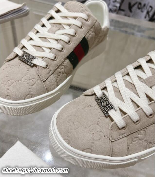 Grade Quality Gucci Ace Sneakers with Web in GG Suede Grey 814098