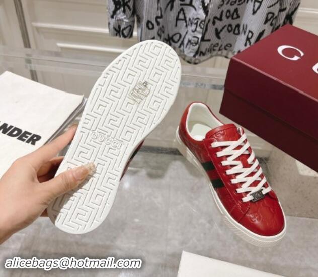 Low Price Gucci Ace Sneakers with Web in GG Leather Red 814100