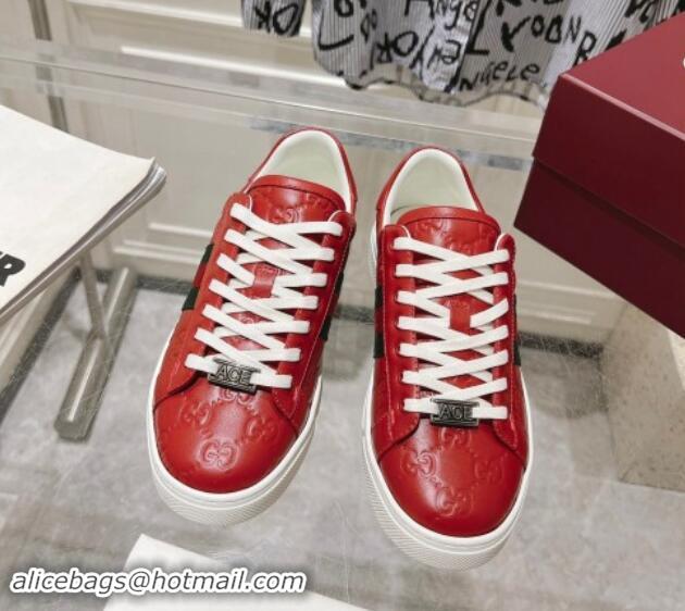 Low Price Gucci Ace Sneakers with Web in GG Leather Red 814100