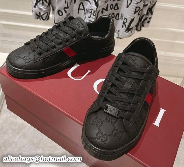 Unique Style Gucci Ace Sneakers with Web in GG Leather Black 814107