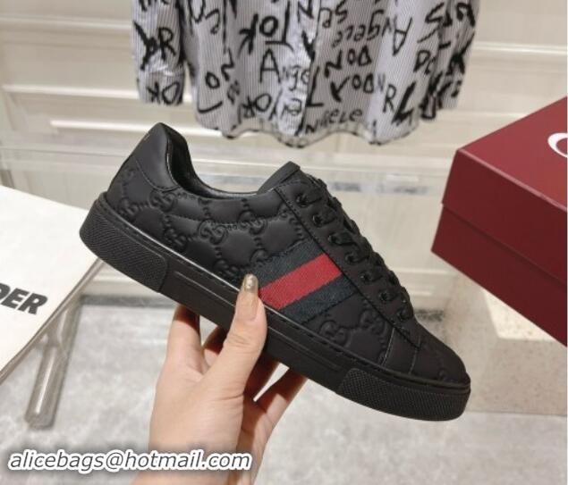 Unique Style Gucci Ace Sneakers with Web in GG Leather Black 814107