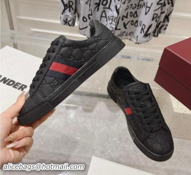 Unique Style Gucci Ace Sneakers with Web in GG Leather Black 814107