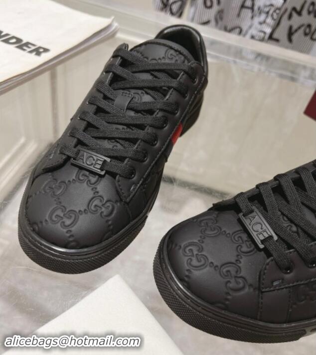 Unique Style Gucci Ace Sneakers with Web in GG Leather Black 814107