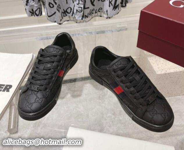 Unique Style Gucci Ace Sneakers with Web in GG Leather Black 814107