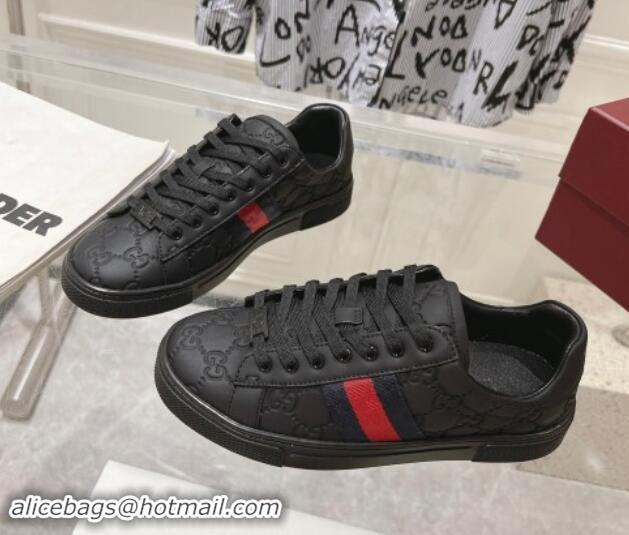 Unique Style Gucci Ace Sneakers with Web in GG Leather Black 814107