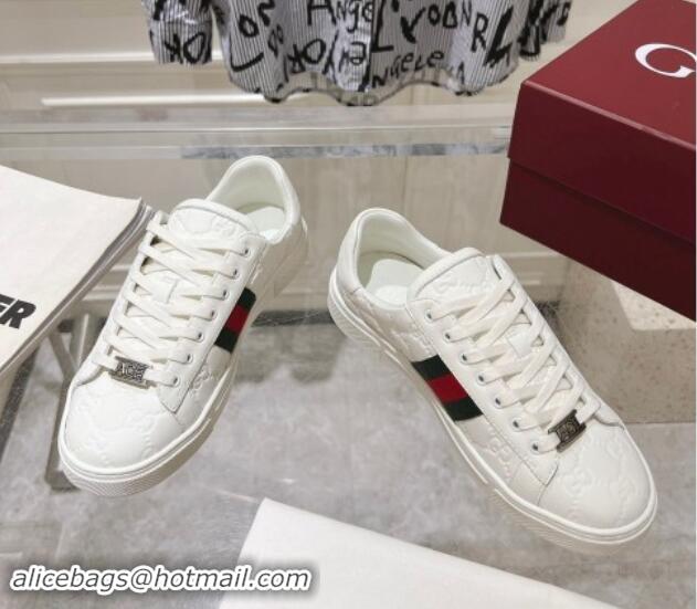 Most Popular Gucci Ace Sneakers with Web in GG Leather White 814101