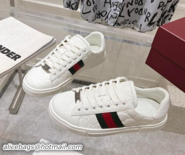 Most Popular Gucci Ace Sneakers with Web in GG Leather White 814101