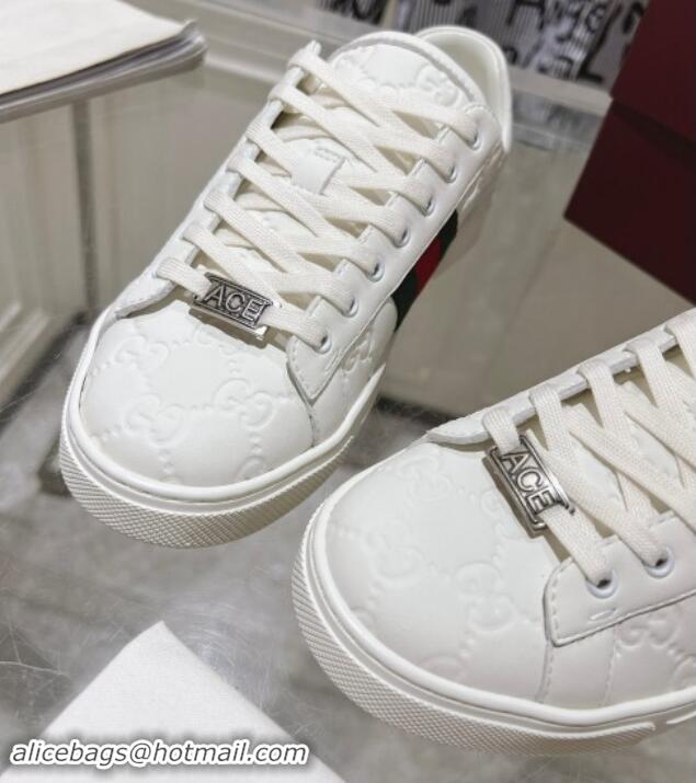 Most Popular Gucci Ace Sneakers with Web in GG Leather White 814101