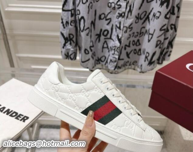 Most Popular Gucci Ace Sneakers with Web in GG Leather White 814101