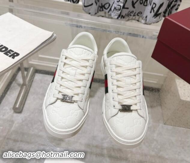 Most Popular Gucci Ace Sneakers with Web in GG Leather White 814101