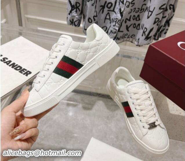 Most Popular Gucci Ace Sneakers with Web in GG Leather White 814101