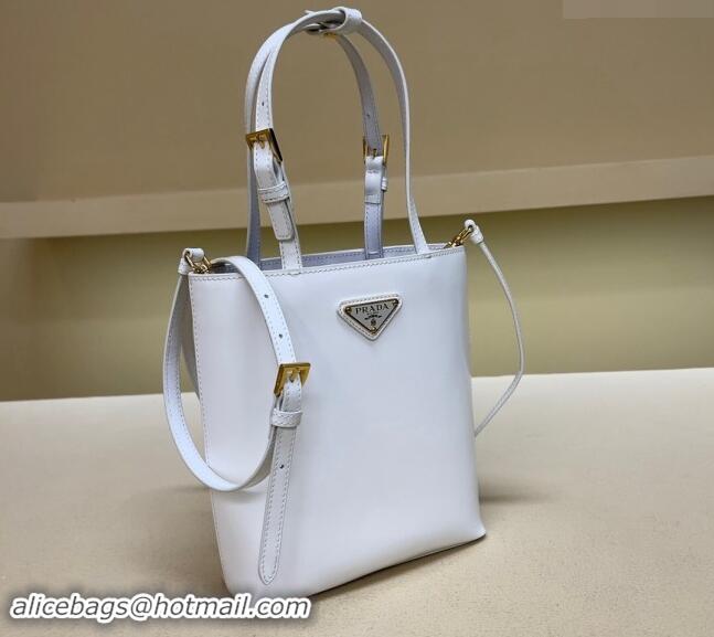 Super Quality Prada Leather Bucket Bag 1BA401 White 2024