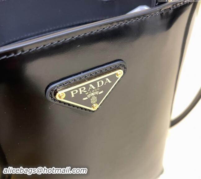 Promotional Prada Leather Bucket Bag 1BA401 Black 2024