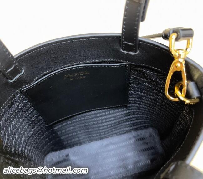 Promotional Prada Leather Bucket Bag 1BA401 Black 2024