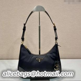 Buy Discount Prada Nylon and Leather Hobo Bag 1BC214 Black 2024