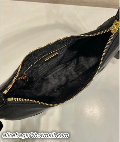 Buy Discount Prada Nylon and Leather Hobo Bag 1BC214 Black 2024