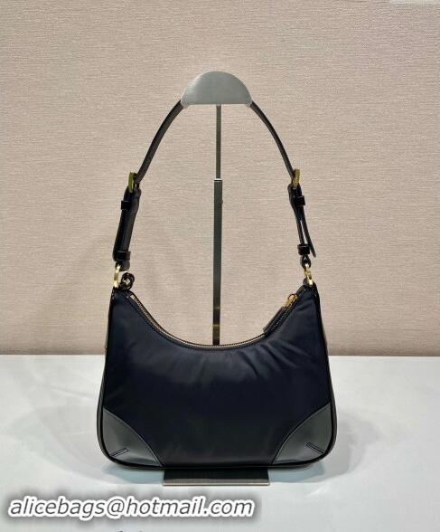 Buy Discount Prada Nylon and Leather Hobo Bag 1BC214 Black 2024