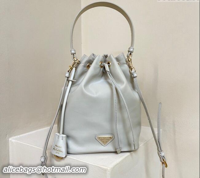 Reasonable Price Prada Re-Edition 1978 Re-Nylon Bucket mini-bag 1BE067 Light Grey 2024