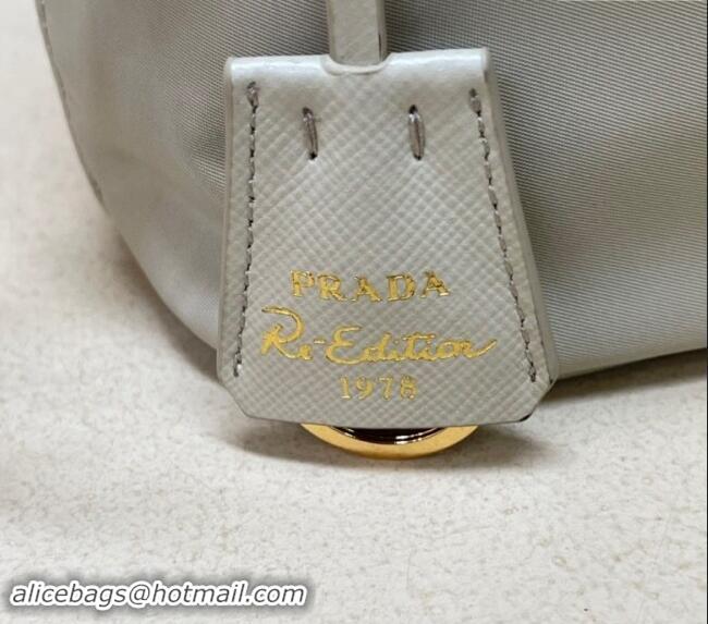 Reasonable Price Prada Re-Edition 1978 Re-Nylon Bucket mini-bag 1BE067 Light Grey 2024