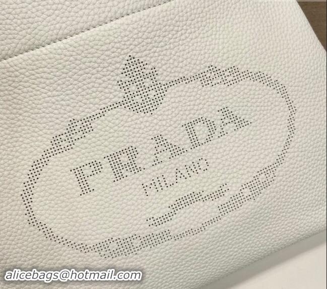 Super Quality Prada Grained Leather Tote Bag 1BC384 White 2024