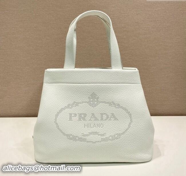 Super Quality Prada Grained Leather Tote Bag 1BC384 White 2024