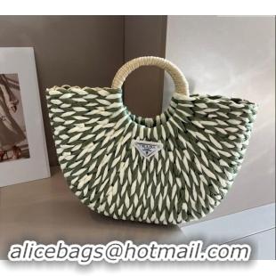 Top Design Prada Straw Top Handle Bag 040201 Green 2024