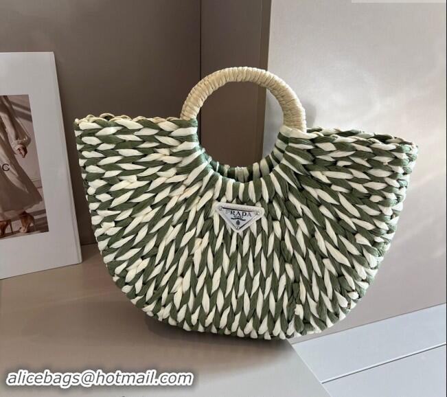 Top Design Prada Straw Top Handle Bag 040201 Green 2024