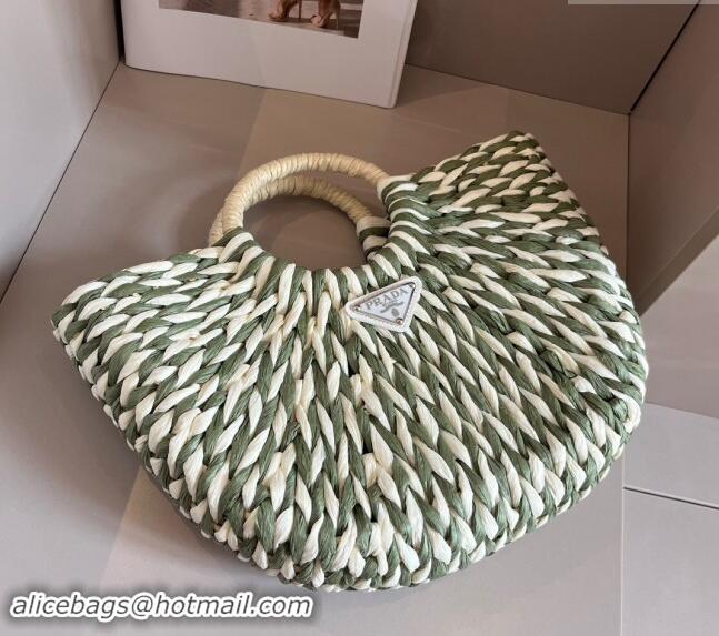 Top Design Prada Straw Top Handle Bag 040201 Green 2024