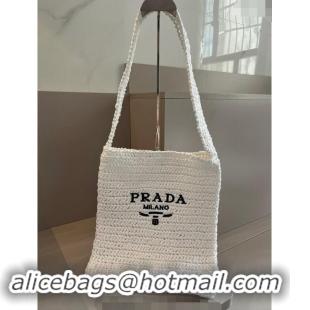 Top Grade Prada Straw Shoulder Bag 040202 White 2024