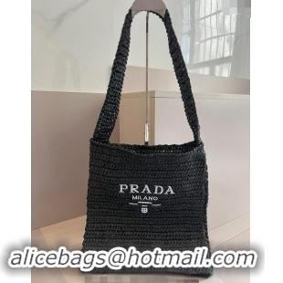 Buy Cheap Prada Straw Shoulder Bag 040202 Black 2024